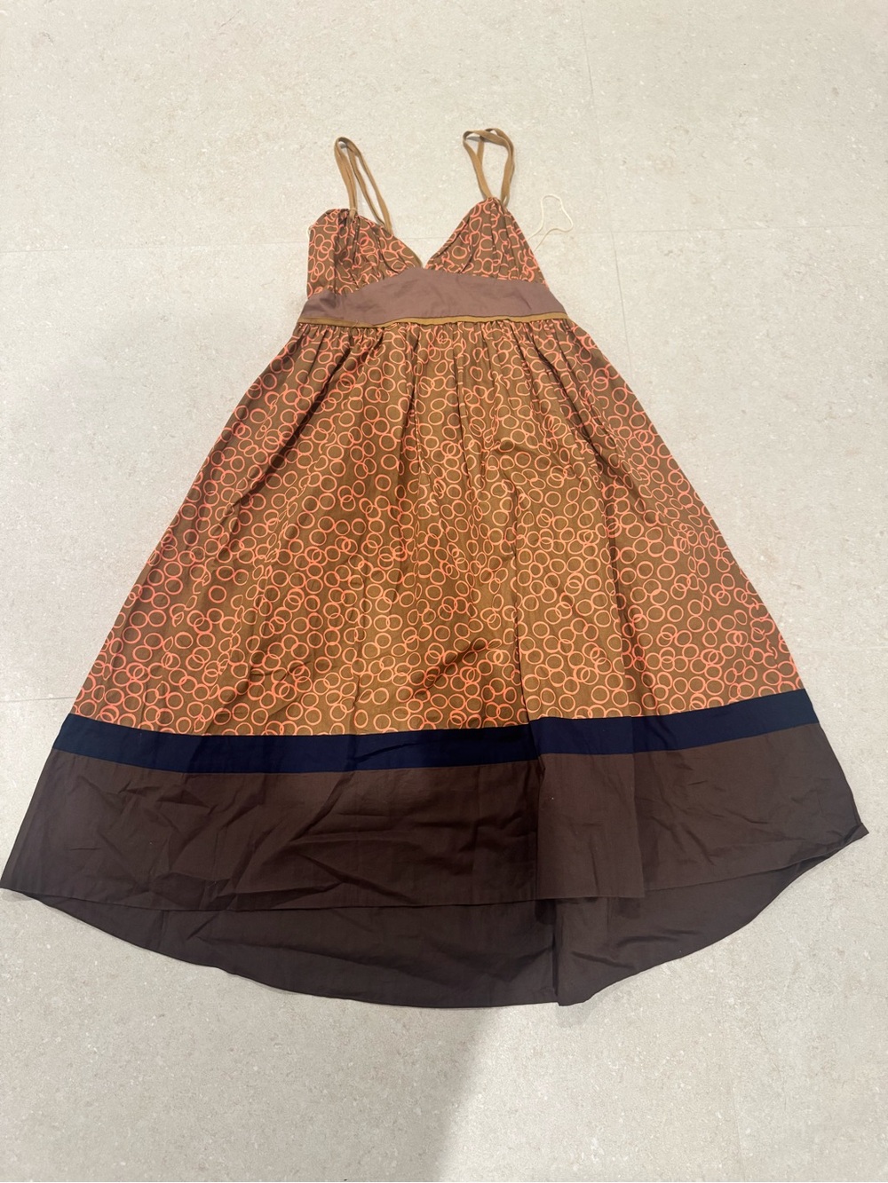 TOCCA Brown and Tan Patterned Spaghetti-Strap Dress